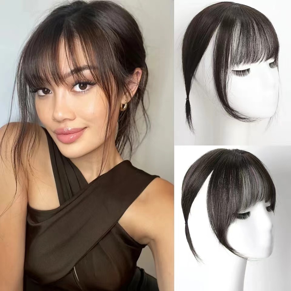 3d air bangs วิกผมชิ ้ นผู ้ หญิงสําหรับวิกผมเอียงหน ้ าม ้ า , ต ่ อผม , วิกผมธรรมชาติ , เย ็ บปะติดปะต ่ อกันด ้ านบน , ครอบคลุมผมสีขาว