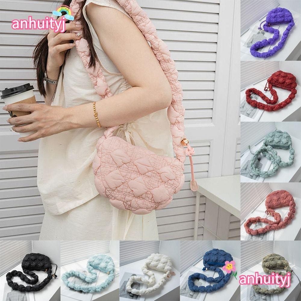 Anhuityj Messenger Bag, Solid Color Cloud Quilted Shoulder Bag, Fashion Pleated Bubbles Shopping Bag Women Girls