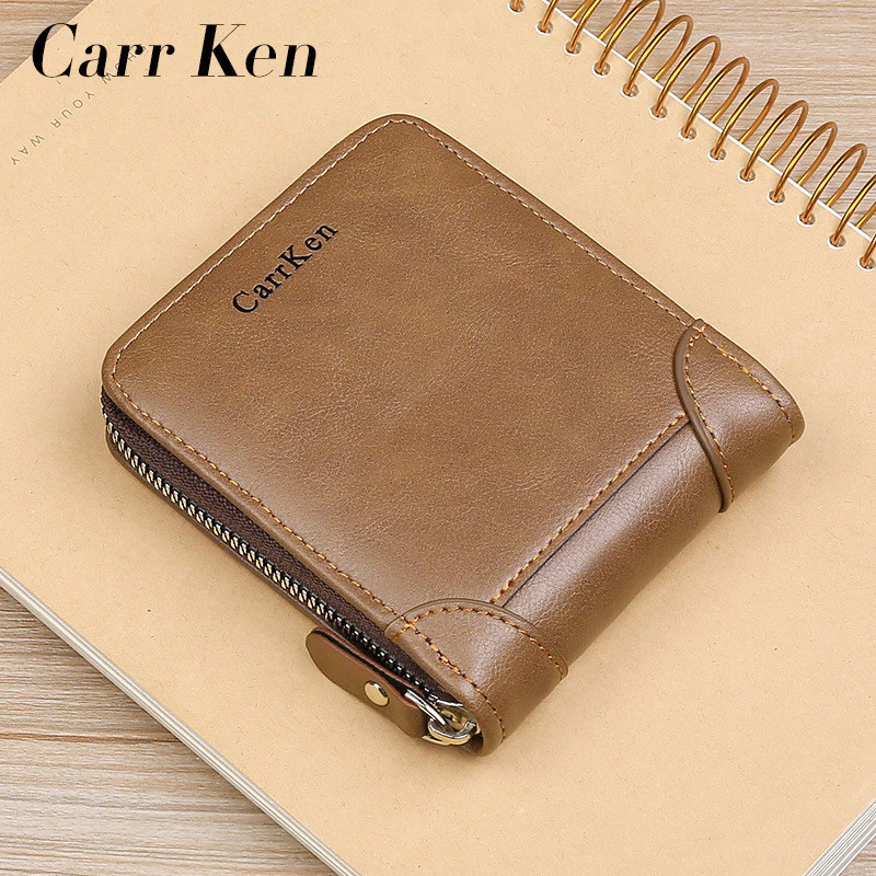 Carrken กระเป ๋ าสตางค ์ ผู ้ ชายใหม ่ Retro แนวนอนกระเป ๋ าใส ่ บัตรอเนกประสงค ์ พร ้ อมตําแหน ่ งการ ์ ดหลายตําแหน ่ ง, สามพับซิปกระเป ๋ า