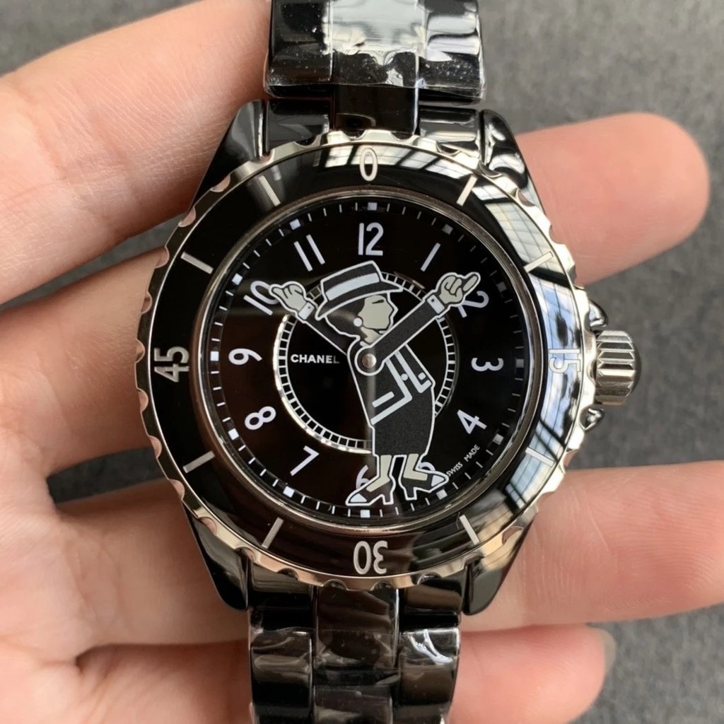 Kor โรงงาน Chanel J12 Series H5518 เครื ่ องจักรอัตโนมัติ MADEMOISELLE นาฬิกาข ้ อมือเวอร ์ ชั ่ นเกาหลีความหนาแน ่ นสูงนําเข ้ าเซรามิคสีดําผู ้ ชายผู ้ หญิงนาฬิกา 38 มม .