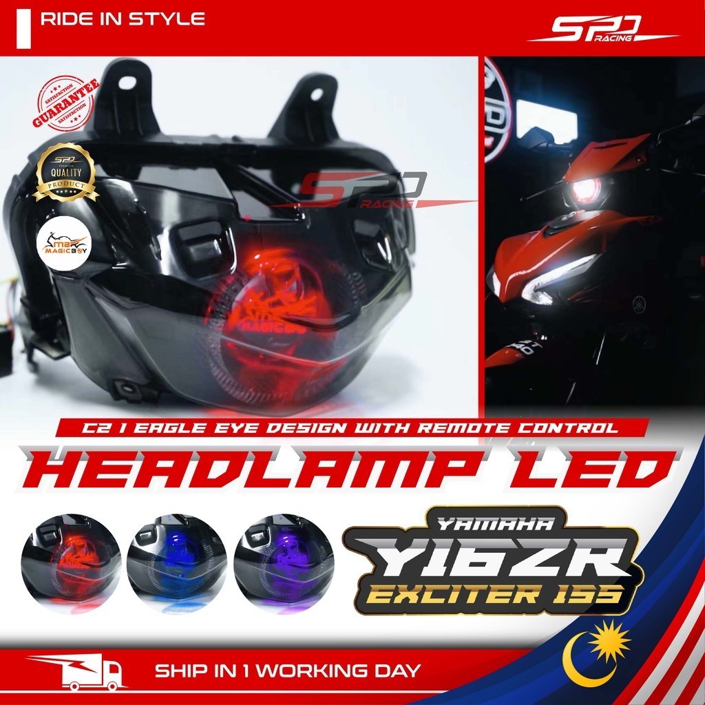 Y16 ไฟหน้า LED C2 I Custom App I Eagle Eye Design พร้อมรีโมทคอนโทรล App Magic Boy PNP สําหรับ YAMAHA
