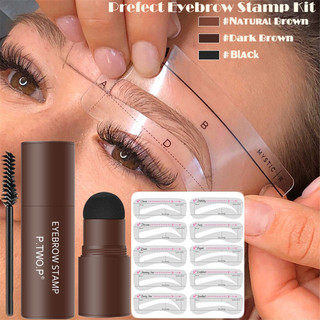 3 in 1 Eyebrow Powder Stamp Shaping Makeup Set Waterproof Long Lasting Eyebrow Stamp Shaping Powder with 10PCS Reusable Eyebrow Stencils