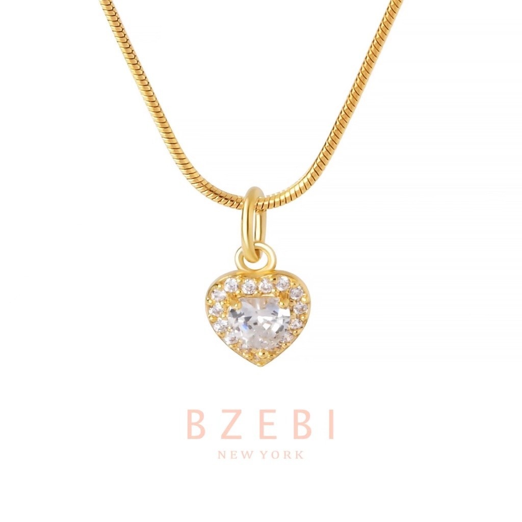 BZEBI Gold Diamond Heart Necklace 18k Pendant Simple Adjustable Chain Emas 916 Hypoallergenic 146n