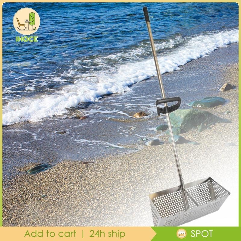 [Ihoce] Hand Rake Seafood Rake ตะแกรงทรายพับตะกร้ากว้าง Rake เหล็ก Easy Grip เสายาว Sand Filling Rake Beach Rake