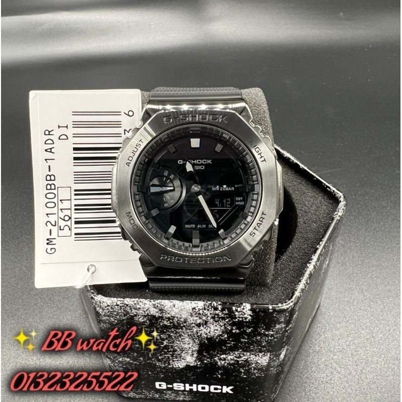 นาฬิกาเหล็ก GM-2100BB-1ADR นาฬิกาสปอร์ตสีเงินสีดําคลาสสิกสแตนเลสนาฬิกามัลติฟังก์ชั่น unisex สายนาฬิก