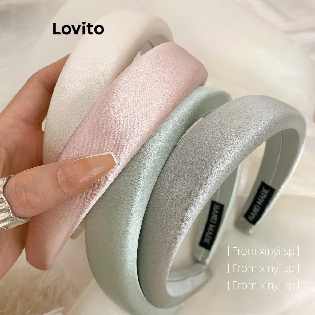 Lovito ที่คาดผมผู้หญิง ผ้าซาติน สีพื้น สไตล์ลำลอง LFA30335