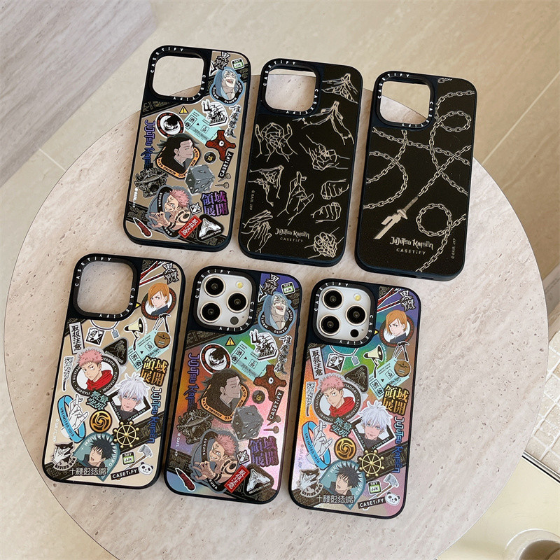 Jujutsu Kaisenสติกเกอร์new CASETiFYกระจกสําหรับiPhone 15 Pro Max 14 13 12 11 TPUตัวอักษรด้านข้างกันกระแทกกลับINSสไตล์ฝาครอบโทรศัพท์