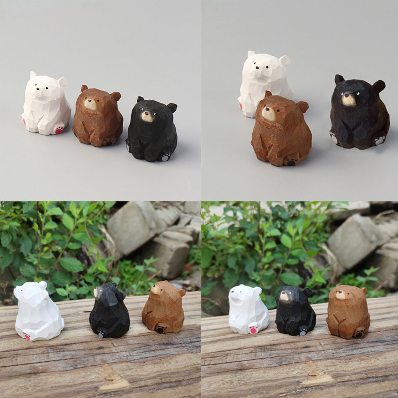 ไม ้ มือแกะสลักหมี Figurines น ่ ารัก Miniature หมีขั ้ วโลกหัตถกรรมเครื ่ องประดับ Tabel รถตกแต ่ งของขวัญเด ็ ก