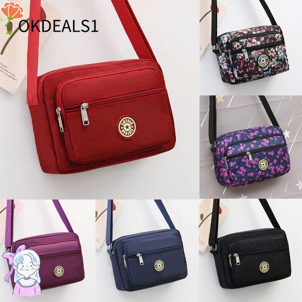 Dealshop กระเป๋าสะพายไหล่ สะพายข้าง ผ้าไนล่อน ลายดอกไม้ มีซิป สําหรับผู้หญิง ช้อปปิ้ง