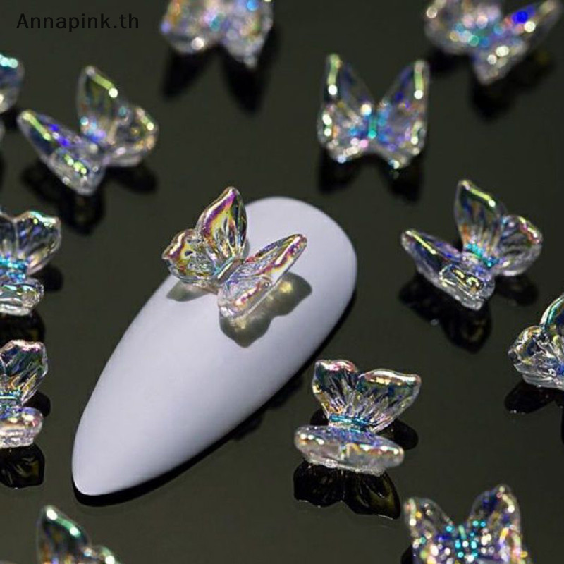 Annapink.th 50PCS Bowknot Aurora Nail Art Ch DIY ตกแต่งเล็บเรซิ่นเล็บอะไหล่ 3D ผีเสื้อเล็บอุปกรณ์เสริม Salon Supplies EN