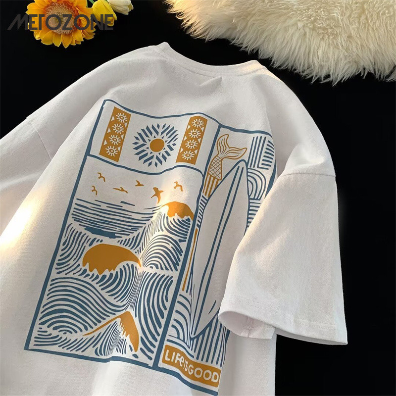 Metozone ฤดูร้อนใหม่ญี่ปุ่น Harajuku หลวมสบายๆเสื้อยืดแขนสั้นสำหรับชาย