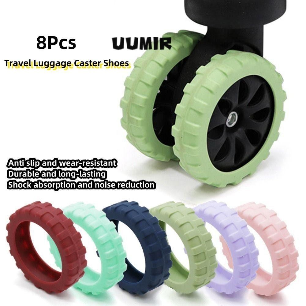 UUMIR   8 ชิ้น / เซต กระเป๋าเดินทาง รองเท้าล้อ ซิลิโคน พร้อมเสียงเงียบ ฝาครอบป้องกันล้อ อะไหล่กระเป๋าเดินทาง เพลาลดเสียงรบกวน ลดการสึกหรอ ล้อเลื่อน กล่อง ล้อเลื่อน