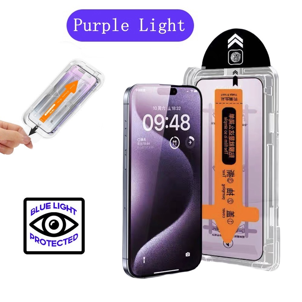 คลิกเดียวติดตั้งกระจกนิรภัยสําหรับiphone 16 15 14 13 12 11 Pro Max Plus XR X Xs Matteความเป็นส่วนตัวHDสีม่วงใสป้องกันหน้าจอปก