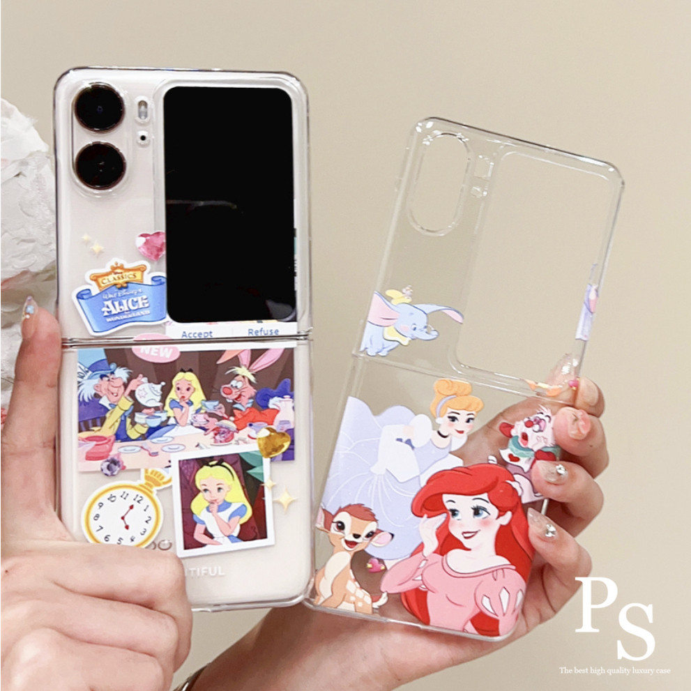 เจ้าหญิงการ์ตูนน่ารักพลิกกรณีโทรศัพท์เข้ากันได้กับ OPPO Find N3 N2 Flip INS โปร่งใสพับได้ TPU นุ่มซิลิโคนกันกระแทกกรณีป้องกัน