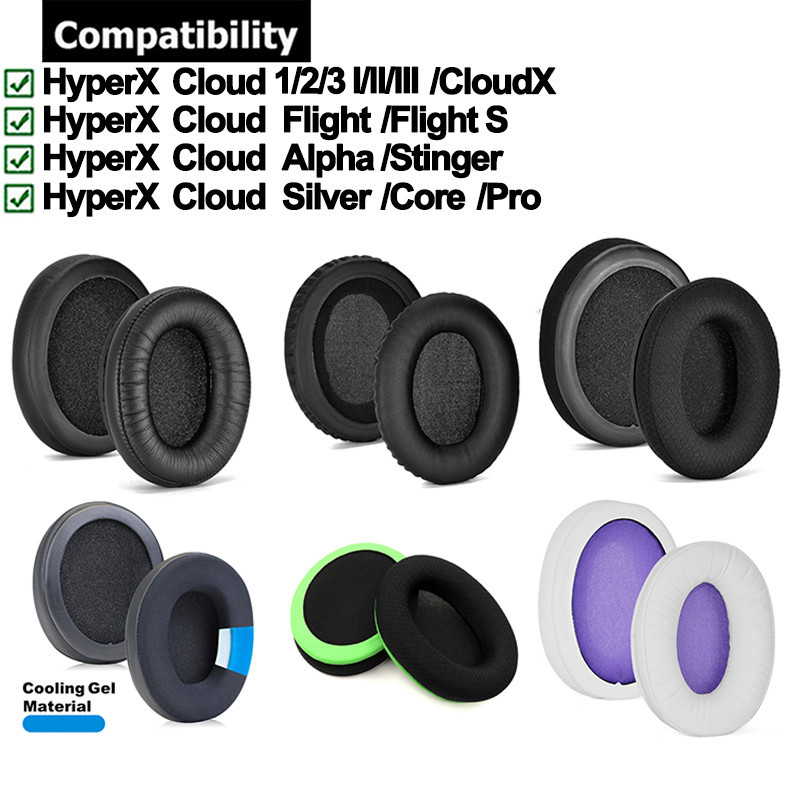 1 คู่แผ่นรองหูฟังสําหรับ HyperX Cloud I II III 1 2 3 / X CloudX / Flight / Flight S / Alpha / Stinger / Silver / Core / Pro หูฟังแผ่นรองหูฟังฟองน้ําชุดหูฟัง Earmuffs