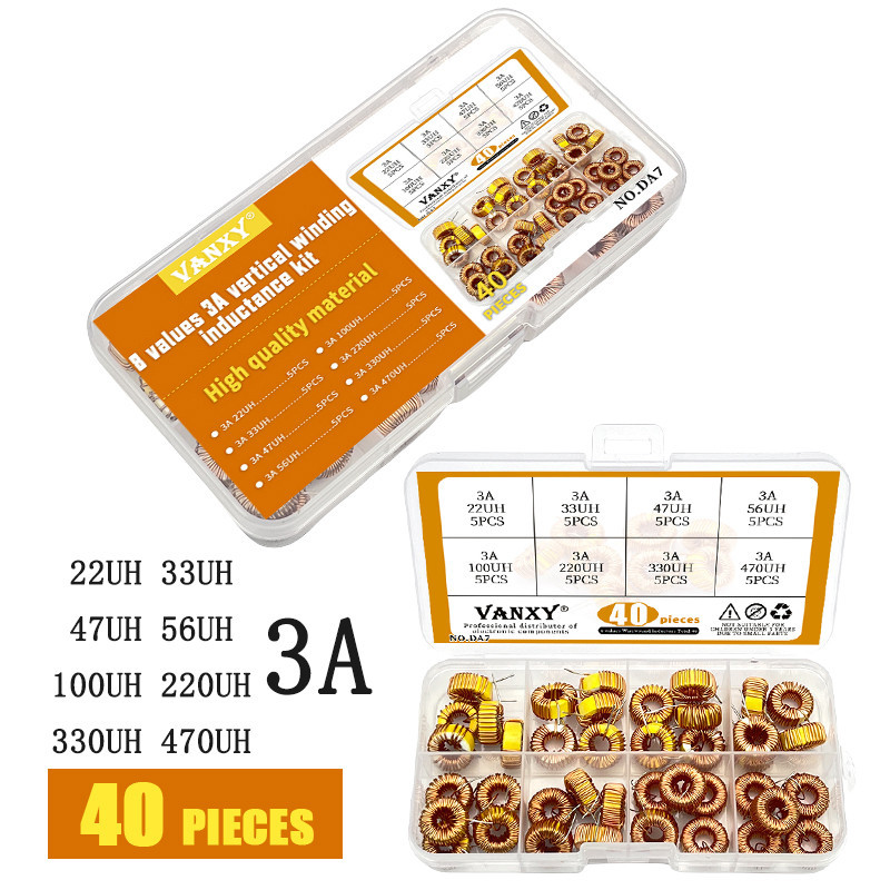 8 ค่า 3A แนวตั้งไขลานแม่เหล็กชุดเหนี่ยวนํา 22uh 33uh 47uh 56uh 100uh 220uh 330uh 470uh Toroid Core I