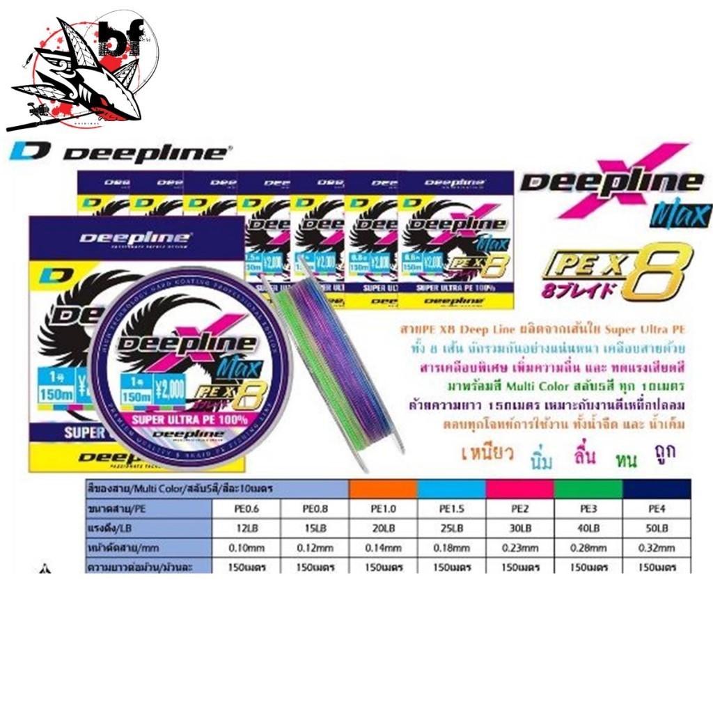 สายพีอี PE Deepline X Max ถัก 8 สีมัลติคัลเลอร์ ความยาว 150 เมตร/ม้วน สายพีอีไดนามิท สายพีอี พีอีถัก8 คุณภาพดี
