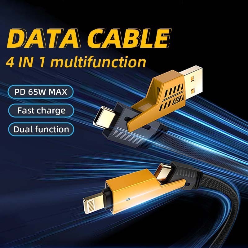 4in1 65W สายชาร์จข้อมูลไนล่อนถัก ชาร์จเร็ว สําหรับ Android และ IOS/typeC