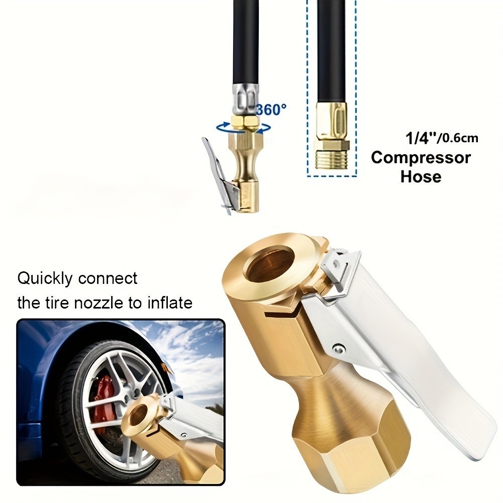 Air Chuck สําหรับยางรถยนต์, Heavy Duty เปิด Flow Lock บนยาง Chuck พร้อมคลิปสําหรับ Inflator, Gauge Compressor อุปกรณ์เสริม, สีเหลือง