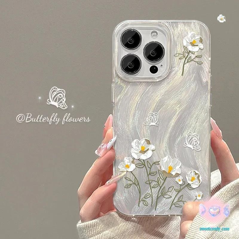 [จัดส่งในพื้นที่] เคสมือถือผ้ากอซขนนกดอกไม้เข้ากันได้กับ iPhone12 13 14 15 11Pro MAX X XS 6 7 8 Plus SE 2020 phone cover - รูปที่ 5