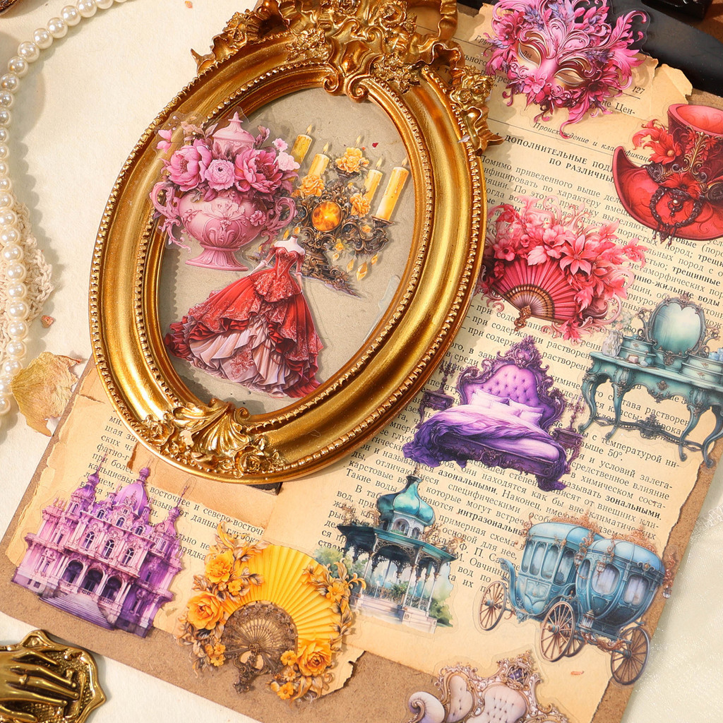 Journamm 30 ชิ้น/แพ็ค PET Baroque Ball Decor สติกเกอร์ความงามเครื่องเขียน DIY Scrapbooking Art Collage Junk Journal Planner แล็ปท็อปสติกเกอร์