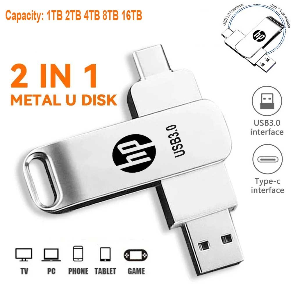 2 IN 1 16TB 8TB 4TB 2TB 1TB USB 3.0 แฟลชไดรฟ ์ 2TB ความเร ็ วสูงปากกาไดรฟ ์ โลหะกันน ้ ํา Type-C PenDrive สําหรับอุปกรณ ์ จัดเก ็ บคอมพิวเตอร ์