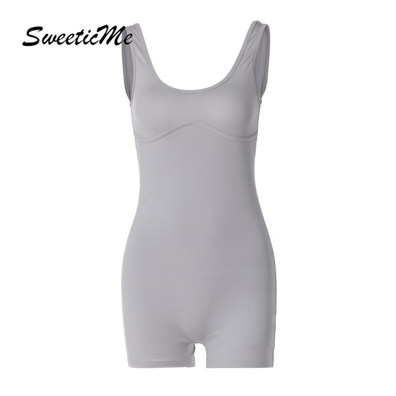 SweeticMe เพลย์สูทเซ็กซี่สําหรับผู้หญิงแฟชั่นใหม่สีทึบสลิมฟิตคอยู