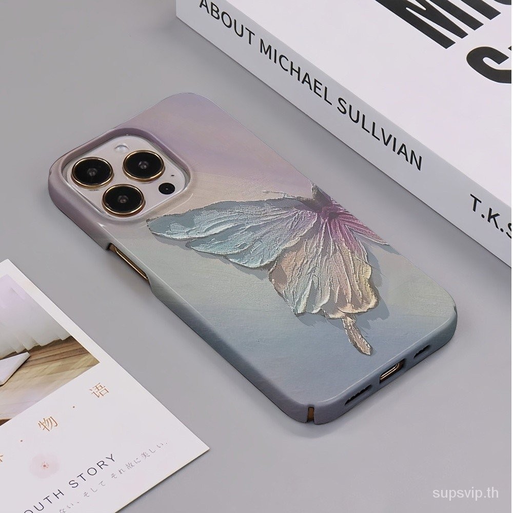 ภาพวาดสีน้ํามันรูปแบบผีเสื้อป้องกันกรณีเหมาะสําหรับ iPhone 12ProMax 15Plus 7/8Plus XS XS XSMax 11Pro 8Plus 13Pro XR 14Plus Matte เคสโทรศัพท์ 14ProMax ซิลิโคนกันกระแทก Hard Case 11 15ProMax กันกระแทก 12Pro
