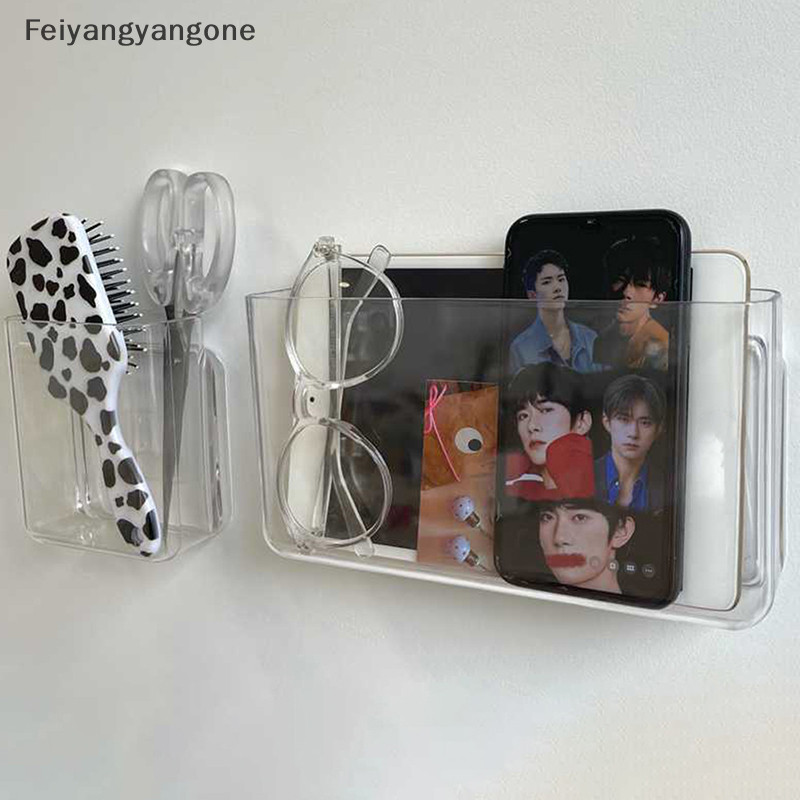 Feiyangyangone กล ่ องเก ็ บของติดผนังโปร ่ งใสติดผนังไม ่ มีหมัดชั ้ นวางข ้ างเตียงออแกไนเซอร ์ กล ่ องใหม ่