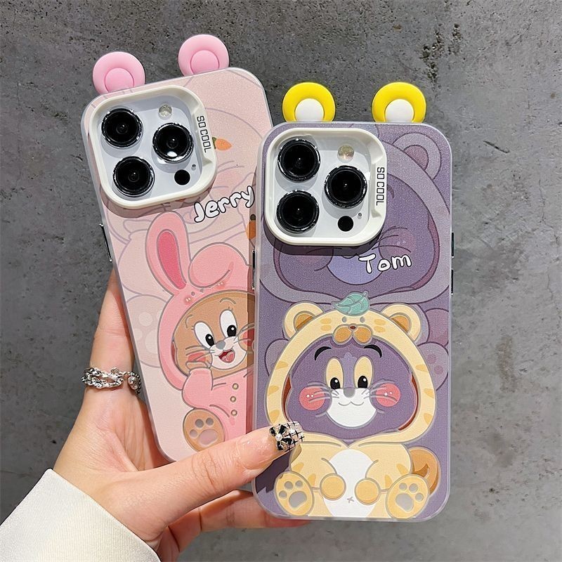 การ์ตูนตัวอักษรหูตกแต่งคู่ขนาดใหญ่ Shock Absorption เคสโทรศัพท์สําหรับ IPhone/xsmax XR IPhone 14 15plus 11 12 13promax IPhone 7/8plus Anti Drop