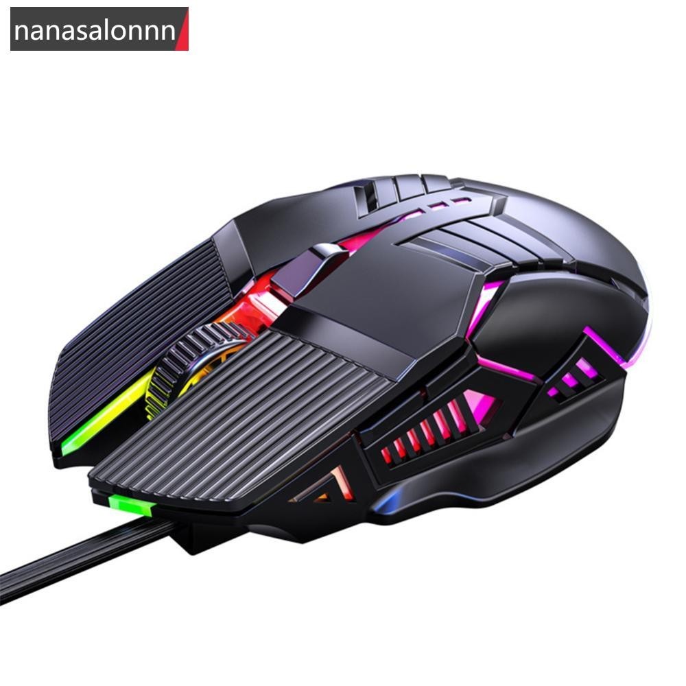 Nanasn| Ergonomic เมาส์สําหรับเล่นเกมแบบมีสาย USB เมาส์คอมพิวเตอร์ RGB เมาส์ Gamer เมาส์ 6 ปุ่ม LED 