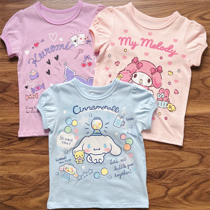 Yugui Dog Childrens Wear เสื้อยืดแขนสั้นเด็กผู้หญิง 2024 ฤดูร้อนใหม่สาวบางสีน้ําเงินด้านบน