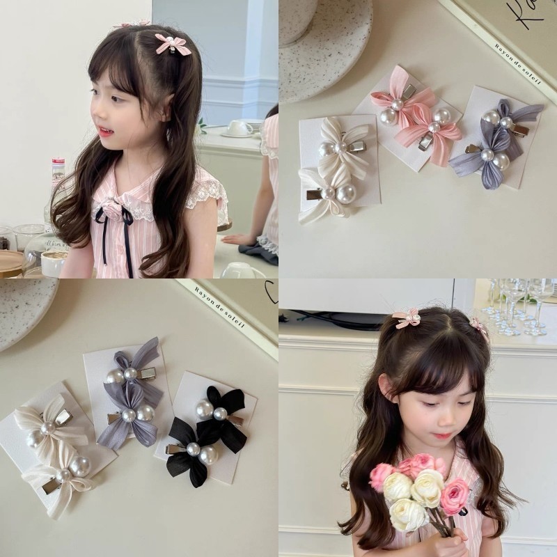 สไตล ์ ตะวันตกหักคลิปผมฝรั ่ งเศส Retro Pearl Bow Duckbill คลิปอารมณ ์ หวาน Mori สไตล ์ Bangs คลิป
