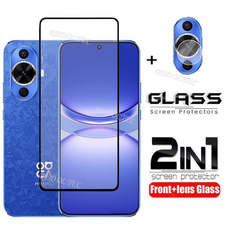 2 in 1 Huawei Nova 12s ป้องกันหน้าจอ + เลนส์ป้องกันกาวเต็มคลุมทั้งหมด Huawei Nova 12 s Nova 12s Nova12s กระจกนิรภัย 2in1 ฟิล์มป้องกันฟิล์มพร้อมกล้อง Flim ป้องกัน