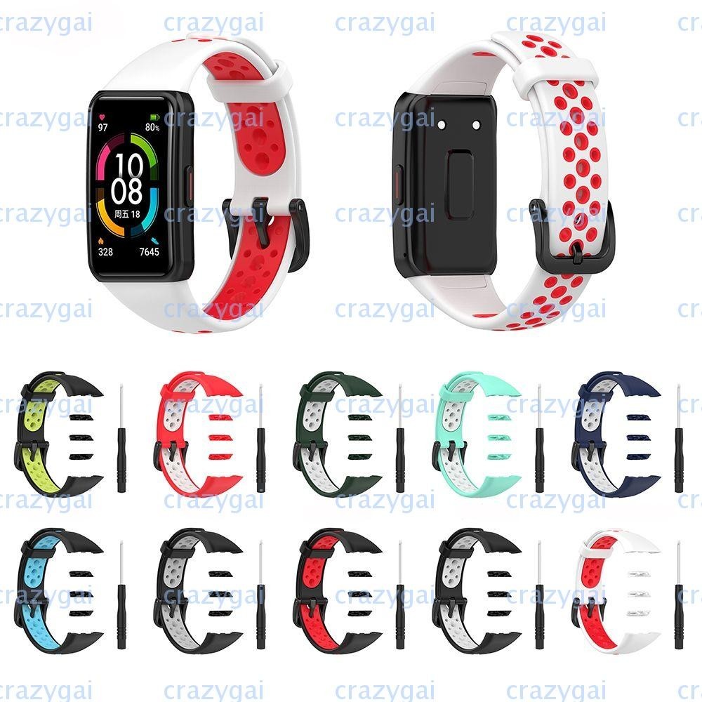 Crazygai ซิลิโคนหัวเข ็ มขัด Breathable Watchband สําหรับ Huawei Band 6 Honor Band 6