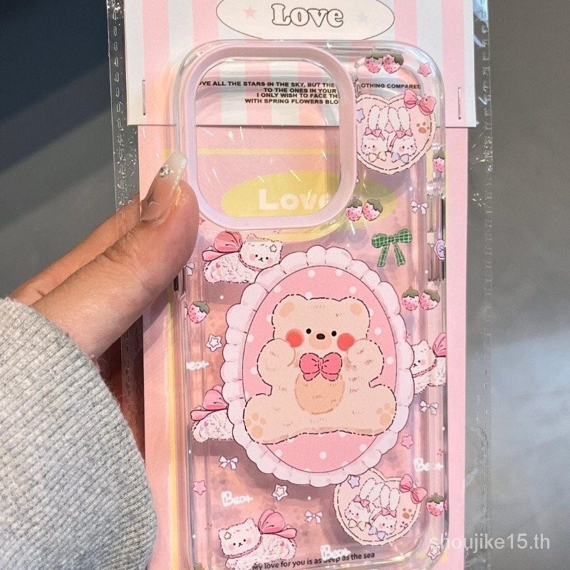 Girl Heart Cute Bear Apple 15/14Promax/11/Xs13/12pro/78P/การ ์ ตูนเคสโทรศัพท ์ โปร ่ งใส