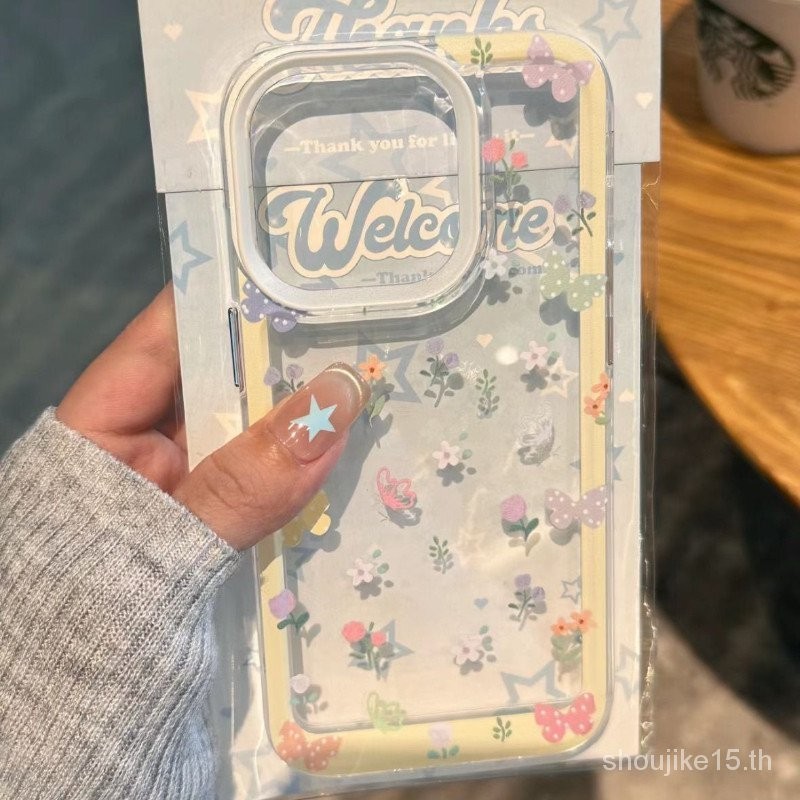 มะนาวสีเหลืองดอกไม้ Apple 15/14/13promax เคสโทรศัพท์ 12/11 Soft Case XR/XS ขอบตรง 7plus หญิง XS Max 7 8se (2020)XRX ซิลิคอนป้องกันกันกระแทกกล้อง