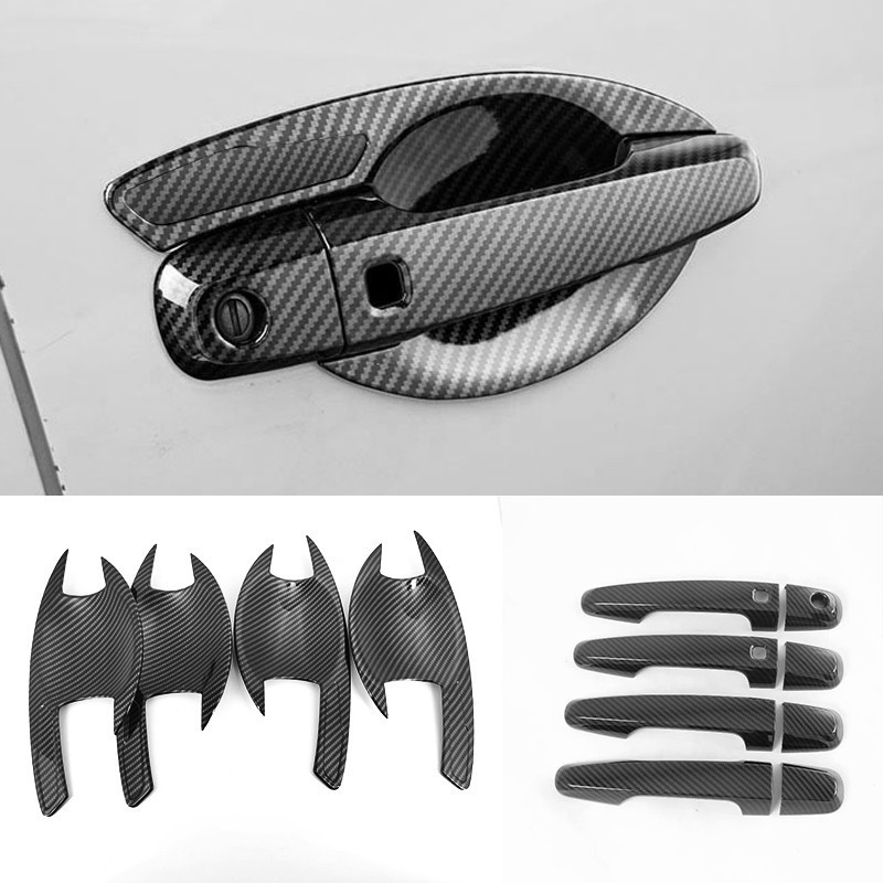 Xm-mitsubishi Triton 2019-2021 รูปแบบคาร์บอนไฟเบอร์มือจับประตูรถยนต์ฝาครอบชาม,Triton มือจับประตู Tri
