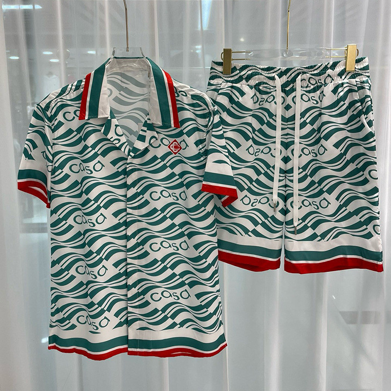ใหม ่ ลายสก ๊ อตจับคู ่ สีเรียบง ่ ายกราฟิกแขนสั ้ น jacquard สไตล ์ เงินเก ่ าชุดแขนสั ้ นชายหาด