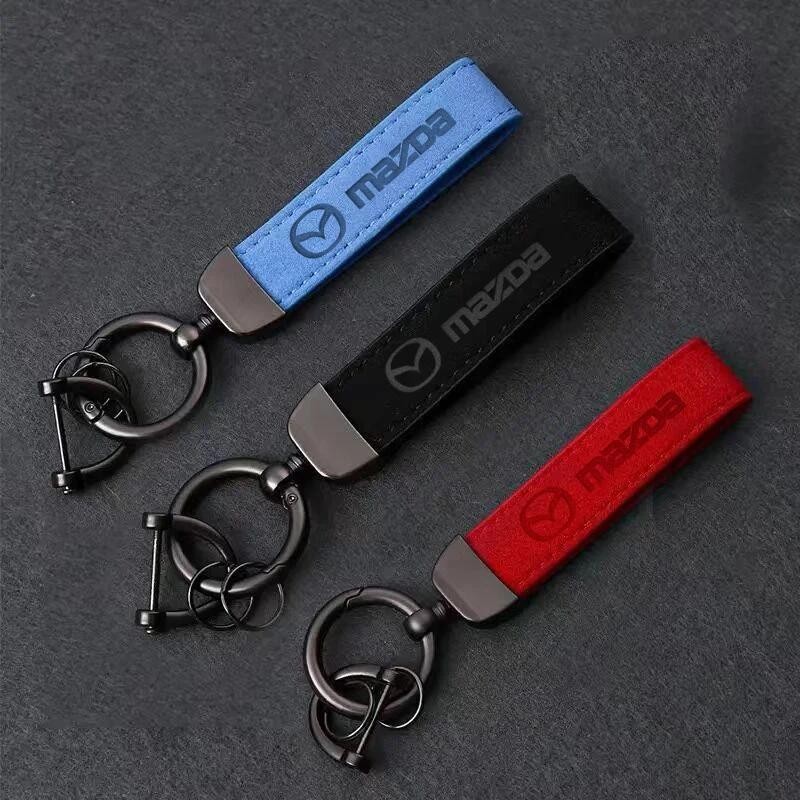 หนังรถพวงกุญแจ Key Chain แหวนโลหะหนังสําหรับ Mazda 2 3 5 6 CX5 CX9 CX7 CX4 CX3 CX30 MX5 MX3 BK อุปกร