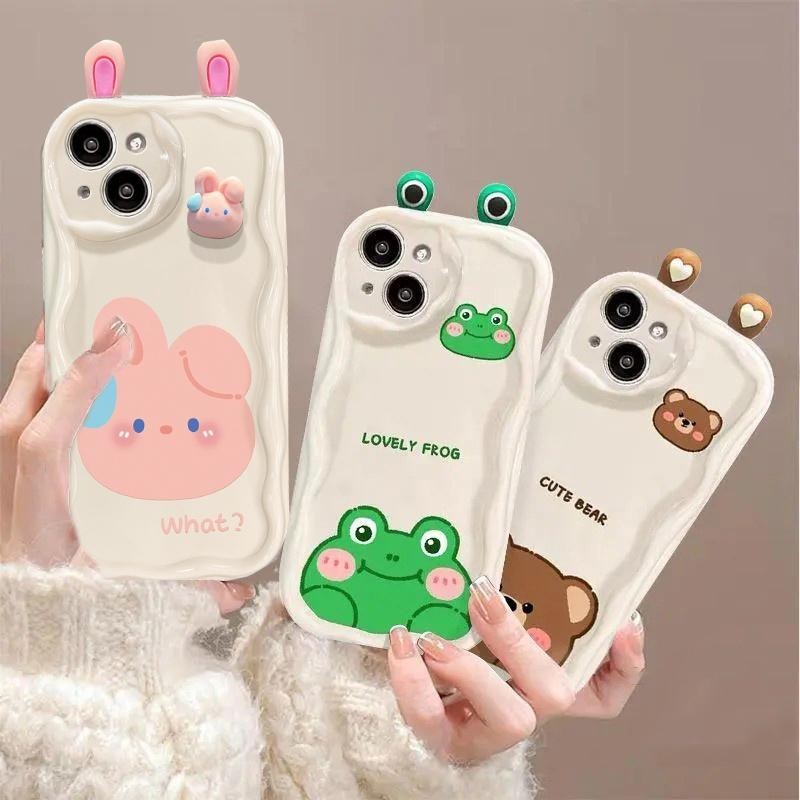 กบหูน่ารัก三维กระต่ายหมีสําหรับoppo A60 Reno 11 5G 11F A79 A78 A58 A54 A94 A16 A36 A3S A5S A7 A5 A9 2020 เปลือกการ์ตูนปกอ่อนกรณี