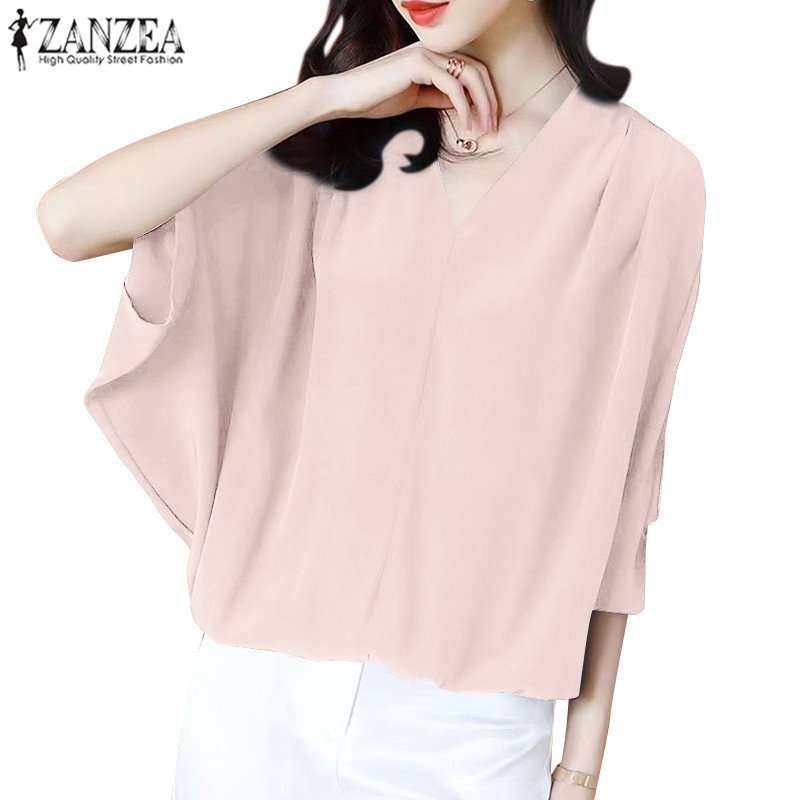 Zanzea เสื ้ อเบลาส ์ หลวมแขนยาวคอวีลําลองผู ้ หญิงเกาหลี