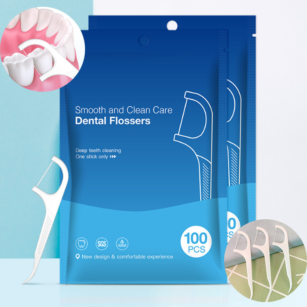 100pcs/pack ทันตกรรม Flossers ฟันทําความสะอาดแปรงไหมขัดฟันเลือกฟัน Interdental แปรงไม ้ จิ ้ มฟัน Floss Picks Oral Hygiene Care