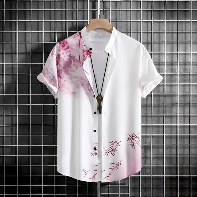 เสื้อเชิ้ตผู้ชายเรียบง่าย 3ง พิมพ์แฟชั่นย้อนยุคด้านบนหลวมขนาดใหญ่สวมใส่ทุกวันลําลองแขนสั้นเสื้อ ค อีกครั้ง ผู้ชายด้านบน