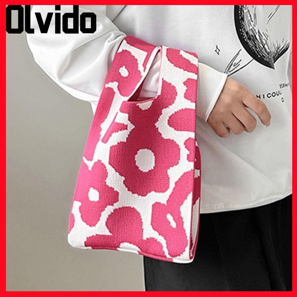 กระเป๋าถือถัก OLVIDO,กระเป๋าข้อมือปมแฮนด์เมดความจุสูง,กระเป๋าโท้ทถักแบบใช้ซ้ําได้สําหรับเด็กผู้หญิง