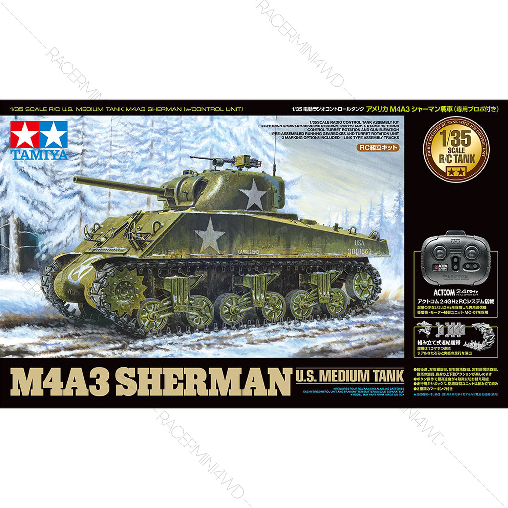 TAMIYA 48217 1/35 R/C U.S. Medium Tank M4A3 Sherman (w/Control Unit) รถถังบังคับทามิย่าแท้