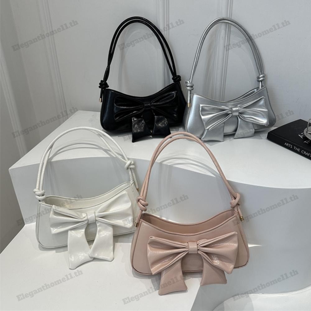 น ่ ารัก Bowknot Decor กระเป ๋ าสะพายหนัง PU กระเป ๋ าใต ้ วงแขนกระเป ๋ าใบเล ็ กสําหรับผู ้ หญิง