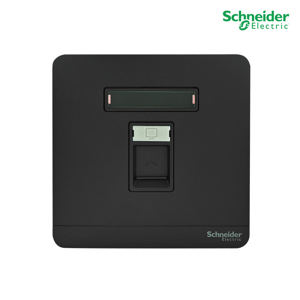 Schneider เต้ารับคอมพิวเตอร์(สายแลน) 1 ช่อง CAT6 RJ45 มีม่านนิรภัย สีดำ | AvatarOn E | E8331RJS6_DG