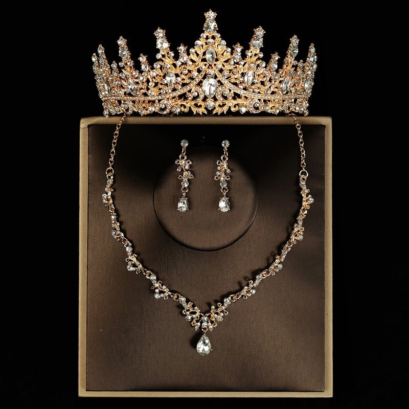 ประณีต Rhinestone Crown ชุดเจ ้ าสาวงานแต ่ งงาน Tiara สร ้ อยคอต ่ างหูวันเกิดพรหม Party Queen ผมตกแต ่ งเครื ่ องประดับของขวัญ