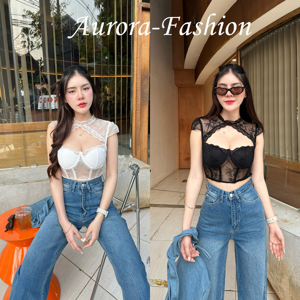 Aurora 🛒พร้อมส่ง🚚 (รูปถ่ายจากงานจริง) สื้อลูกไม้ ประกบลูกไม้ ก้างปลากลวงออกด้านบนพอดีตั เซ็กซี่สุดๆ FY1901
